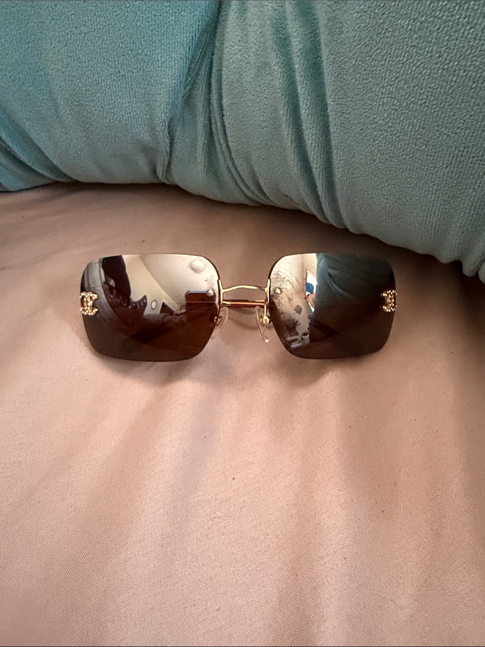 Vintage Women’s Chanel Gold Frame Brown Gradient Rimless Sunglasses